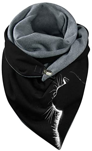 SoLu DAY8 écharpe Triangle Femme Chat Hiver Chaude Pas Chère étole Chic et Elegante Ado Fille Bouton Souple Wrap Foulard Motif Chat Casual Fashion Léger Streetwear