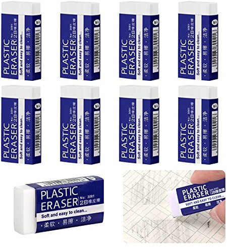 JOYSKY 9 PCS Rubbers Erasers for Kids, White Pencil Rubbers Erasers Soft White 2B Exam Eraser for Office, Kids, Adults, Classic Latex Free Plastic Rubber