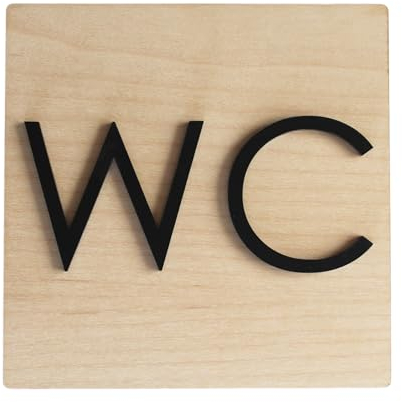 Smile BB- Cartel para Baños/ASEOS/WC en Madera con Letras de Metacrilato Negro Mate - Instalación Fácil con Cinta Adhesiva