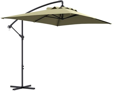 Outsunny 3x2m Cantilever Parasol with Cross Base, Banana Parasol with Crank Handle and 6 Ribs, Rectangular Hanging Patio Umbrella for Outdoor Pool, Garden, Balcony, Beige