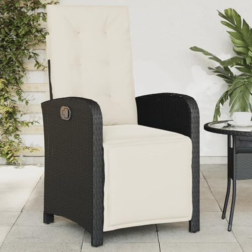 Gecheer Sedia Reclinabile da Giardino con Poggiapiedi Nera Polyrattan,Poltrocina,Poltrona,da Giardino,da Esterno,Poltrona da Giardino in Rattan,Sedia a Sdraio Reclinabile in Rattan,Sedia da Esterno