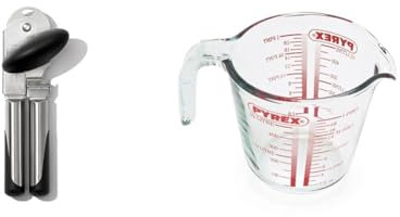 OXO Steel Tin Opener & Pyrex Measuring Jug 500ml | Capacity 568ml / 20 Ounce | P586, Multicolor