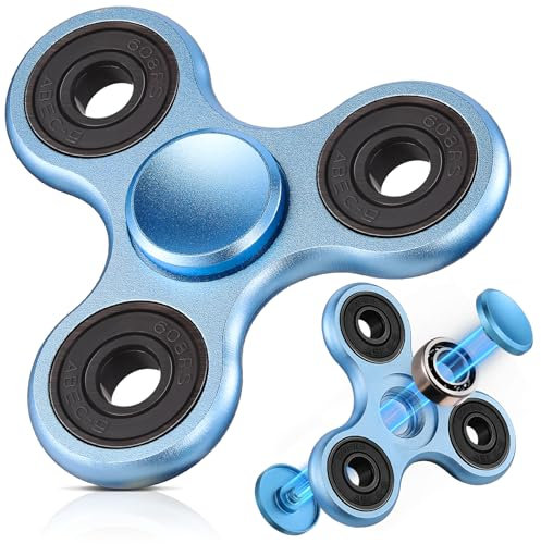 SCIONE Fidget Spinner Metall Sensory Fidget Toy, Cooler Metall Edelstahl-Handspinner Angst Stress Relief Geburtstag Geschenk für Kinder Erwachsene Blau (Lagerkappen können demontiert Werden Montiert)