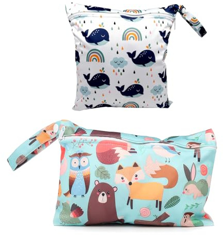 DHWEKU 2 Pcs Borsa Pannolini,sacchetti cambio neonato ospedale,Wet bag Borsa per Pannolini Riutilizzabile, Sacchetto del Pannolino Lavabile con Cerniera, Bambino Bag per Viaggi Spiaggia Piscina Gym