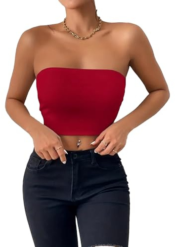 Kxydlww Crop Top Femme Tube Bande Bodycon Corsage Stretch Respirant Crop Top Tube Sexy Sans Couture Top Y2K T-shirt, rouge, Medium