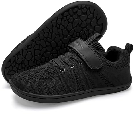 Kids Barefoot Shoes Boys Girls Zero Drop Minimalist Walking Sneaker Running Trainers(Black,13 UK Child)