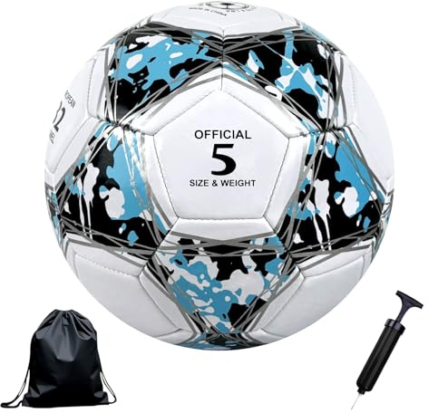 Aipwerer Pallone da Calcio Cucito Taglia 5,Pallone Calcio Bambino,per Amanti del Calcio,per Gioco Partita Calcio,Allenamento Indoor Indoor Team,Pallone per Allenamento (Nero e blu, Taglia 5)