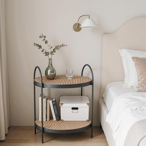 H HOMEWINS Beistelltisch rund,2-stufiger Couchtisch, abnehmbare Tabletts,Moderner Nachttisch,Wohnzimmertisch Nachttisch Sofatisch, Schwarz&Braun