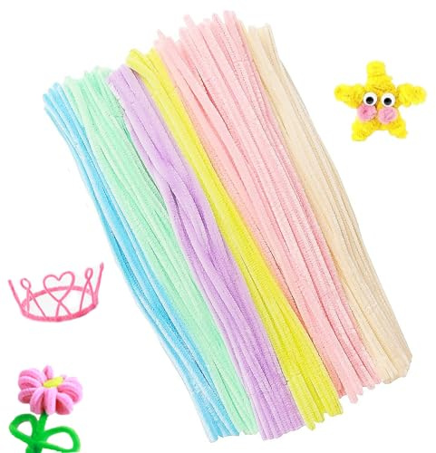 100 PCS Pipe Cleaners for Craft, Soft Bendable Chenille Stems, 7 Assorted Pastel Colours, 30cm Long Flexible Craft Wires for DIY Arts, School Projects, Decorations and Floral Crafts