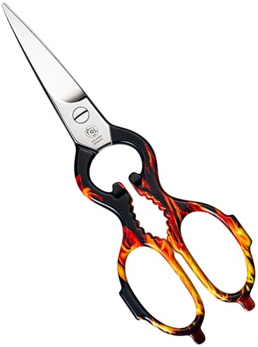 NTS Solingen Tijeras de cocina forjadas de acero inoxidable, edición BBQ Edition, fabricadas en Alemania, tijeras domésticas de alta calidad adecuadas para diestros y zurdos, tijeras afiladas para la