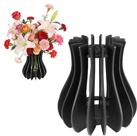 Jarrón para Flores de 20 x 12cm, 3D Schwarz Jarrón de Madera para Flores, für Erwachsene, Decoración Escritorio, Sträußchen Anordnung Heimdeko, Rosen Kirschblüten Sonnenblumen