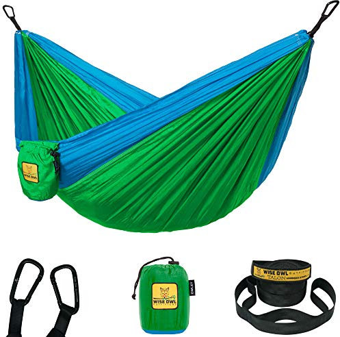 Wise Owl Outfitters Kids Hammock - Small Camping Hammock, Kids Camping Gear w/Tree Straps and Carabiners for Indoor/Outdoor Use - Kid Size Green & Blue