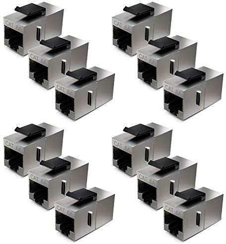 deleyCON 12x Modulo Keystone CAT6a Accoppiatore Patch 10 Gbit/s Schermato - Doppia Presa RJ45 per Patch Panel/Supporto Keystone - Estensione