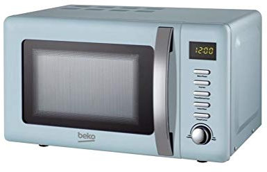 Beko Solo MOC20200M Retro-Mikrowelle, blaues Design, 20 l Kapazität, 800 W Leistung, inklusive Auto-Cook-Menü, Auftaufunktion und digitalem Programmierer