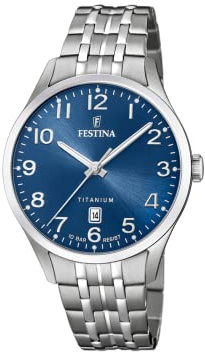 Festina Herrenuhr Analog - Titan Grau - Quarzwerk - Datum - Gehärtetes Mineralglas - Wasserdicht 10 ATM - F20466/2 Calendario Titanium