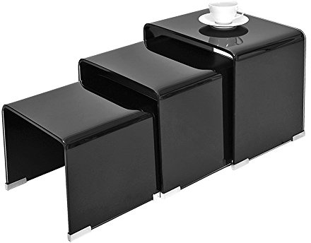 Panana pal Bent Glass Nest Tables Set of 3 Side Tables Coffee Table (Black)