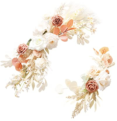 BestAlice Künstlicher Hochzeitsbogen Blumen Set mit 2 Stück, Hochzeitsbogen Blumen Kit für Hochzeit Willkommensschild Blumendekor, Burgunderrote Rose Rustikale Blumengirlande