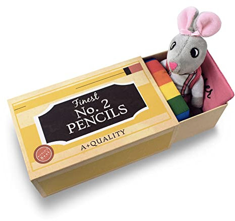 Foothill Toy Co. Mice in Boxes - Susie the Schoolhouse Mouse Playset with Soft Toy in a Feather Box Bed