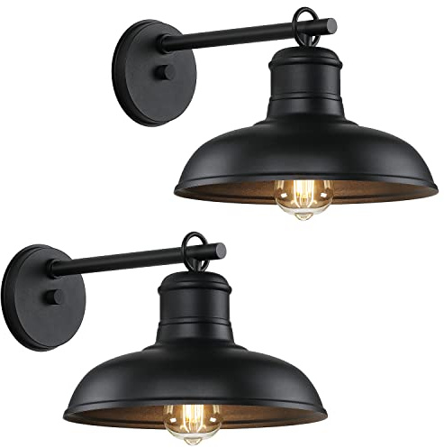 2-Pack Outdoor Wall Lights, Vintage Black Wall Sconces, Exterior Farmhouse Barn Light Fixtures, Indoor Wall Mount Lighting Fixtures, Anti-Rust Waterproof Exterior Light for Patio Porch Doorway Garage