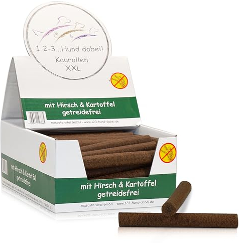 123... Hund dabei! - Kaurollen XXL 50er Tray (Hirsch) - Dentalkaurollen - Getreidefrei - Vorteilspaket - Kaustangen für Hunde - Kausticks - Zahnpflege