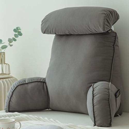 CUEYU Cuscino da Lettura per Riposo a Letto,Cuscino di Supporto dello Schienale con Bracciolo,Cuscini Testata Letto,per Leggere/Rilassarsi/Guardare La TV,Advanced Gray,75×40×50cm