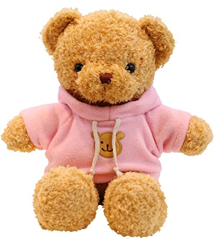 TROYSINC Teddybär Weiches Fell Teddybär mit Kapuze Tatzendruck Plüschtier Kuscheltier Stofftier Geschenk (Pink,30cm)