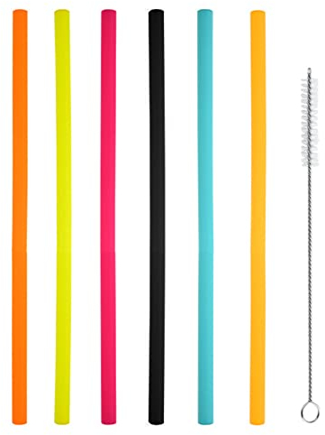 iJiGui 6 Cannucce Riutilizzabili Colorate in Silicone Ecologico, con Spazzola, 0,8 x 21,3 cm, Bambini, Lunghe Cocktail, Latte, Succhi, Yogurt