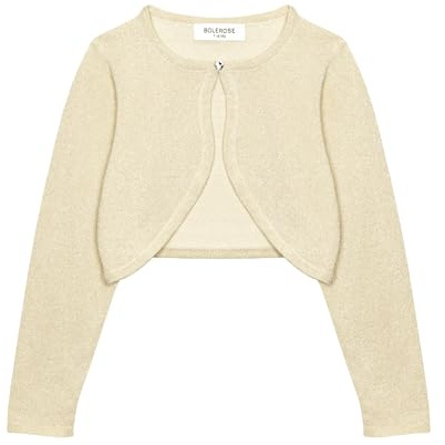 Bolerose Boléro Cardigan Scintillant à Manches Longues pour Fille Enfant (Or Champagne, 11-12 Ans)