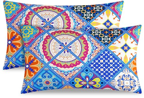 TOCOMOA Kissenbezug 40 x 80 2er Set - Bunt Kissenbezüge Paisley Muster, Kopfkissenbezug 40x80 cm mit Reißverschluss, Oeko-TEX Zertifiziert, Weich und Hypoallergen Kissenhülle Blau