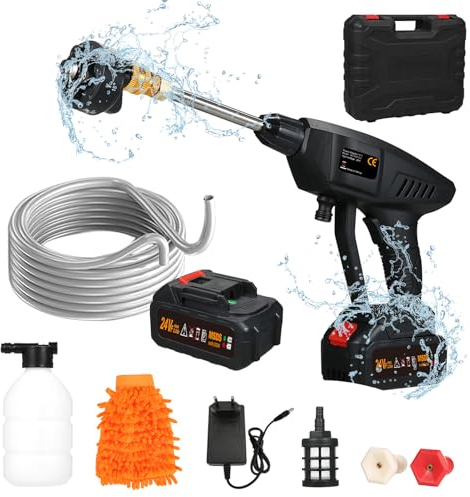 Shkalacar 6 in 1 Spray Akku Hochdruckreiniger, 60 Bar 300W Hochleistungswaschmaschine mit wiederaufladbarem Akku, Werkzeugkasten, Pressure Washer für die Bodenreinigung von Autozäunen