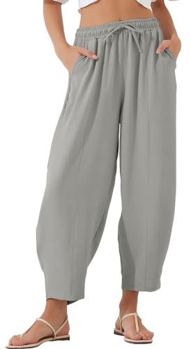 EVALESS Harem Pants Women Elastic Drawstring Waist Baggy Pant,Medium Grey,M