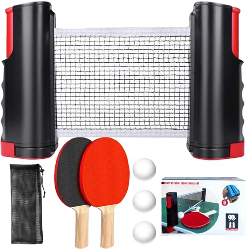 YOUYIKE Tischtennis Set Profi, Tischtennisschläger-Set mit 2 Tischtennisschläger + Einziehbarem Netz + 3 Tischtennis-Bälle +1 Aufbewahrungstasche, für Kinder Erwachsene Anfänger und Fortgeschrittene