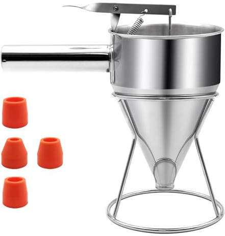 Dispenser per pastella per pancake, in acciaio inox, 1,2 l, con supporto resistente, strumento di cottura per cupcake, waffle, torte