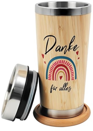 KATIMI Tack för alla termosmuggar, dubbla lager kaffemugg To Go termo med underlägg, Coffee to Go mugg rostfritt stål, termosmugg kaffe To Go med gravyr för avskedspresent kollegor