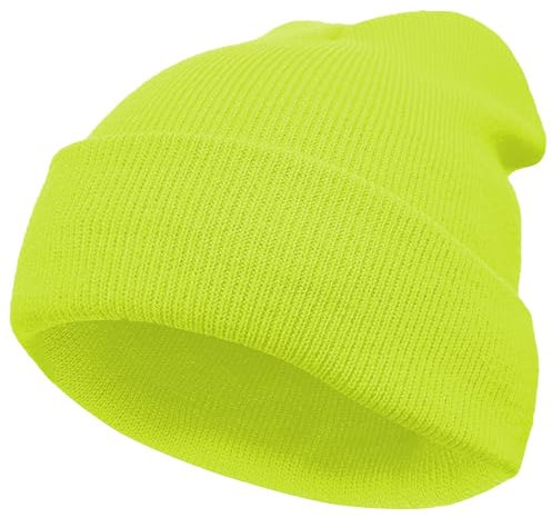 VIAUMBR Beanie Mütze Wintermütze Herren Damen Strickmütze Winter Mütze Beanie Hat Sportmütze Strick Bündchen Thermo Weich Atmungsaktiv Klassische Unisex V043 Neongelb