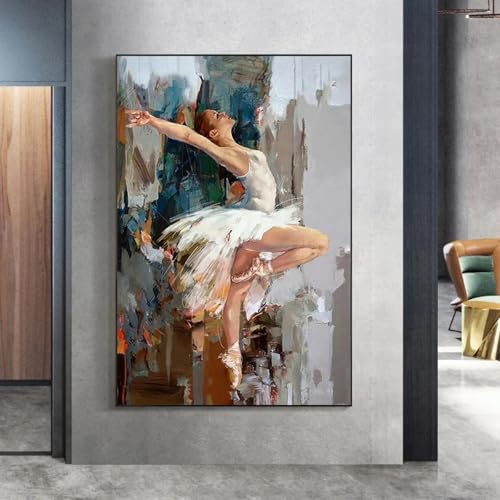 Pintura al óleo abstracta de niña de ballet sobre lienzo, carteles e impresiones, bailarina bailando, cuadro artístico de pared para decoración de sala de estar, 80x120cm sin marco