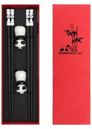 panda bacchette 2 paia di bastoncini da mangiare con supporto in ceramica bacchette per sushi, bacchette cinesi panda con scatola regalo (stile panda)