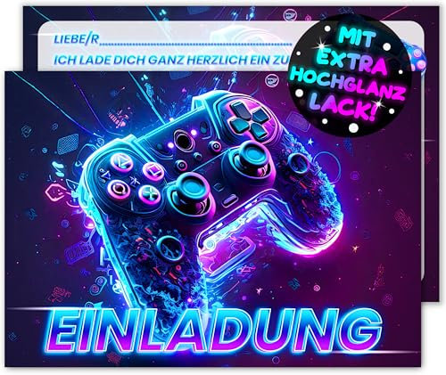 12x Gaming EINLADUNGSKARTEN KINDERGEBURTSTAG Junge Mädchen - die Gamer PARTY Karten sind die Gamer EINLADUNG für Jungen Mädchen Kinder GEBURTSTAG Einladung VIDEOSPIEL Game-Controller SPIELEABEND