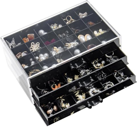YUFONG Earring Storage Box Organizer 3 Drawers with 72 Small Compartments