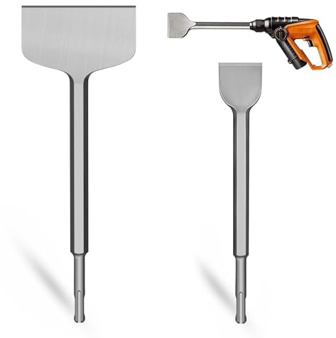 SDS PLUS 2 Stück Meißel-Set, Fliesenmeißel 40x250 mm und Flachmeißel 100x280 mm, Hochwertiges SDS PLUS Meißel Set Langlebig & Scharf für Fliesen, Fliesenkleber, Beton, Naturstein, Mauerwerk -Siber