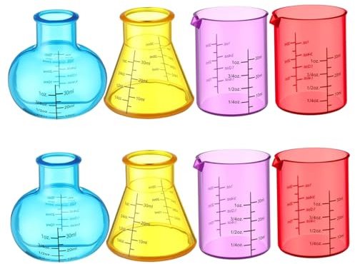 8Pcs Plastic Beakers Colorful Beaker Set with Different Shapes Plastic Educational Science Kits for DIY, Experiment, Chemistry, Studies Flask