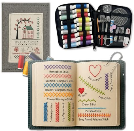 bergxperten embroom embroidery stitch book livre de broderie avec kit outils points de broderie DIY pour débutants et passionnés incluant aiguilles fils ciseaux guide étape par étape