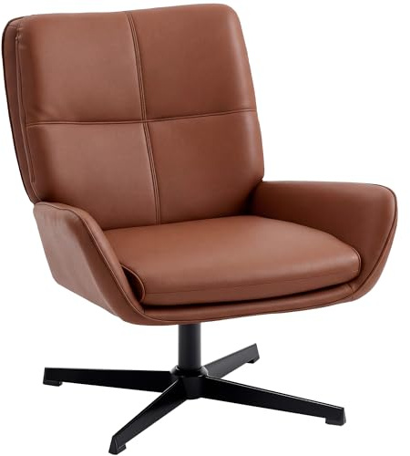HOMCOM Sillón Giratorio, Butaca de Salón Tapizado en PU, Sillón Lectura con Asiento Acolchado, Reposabrazos, Patas Metálicas, para Sala de Estar, Dormitorio, Marrón