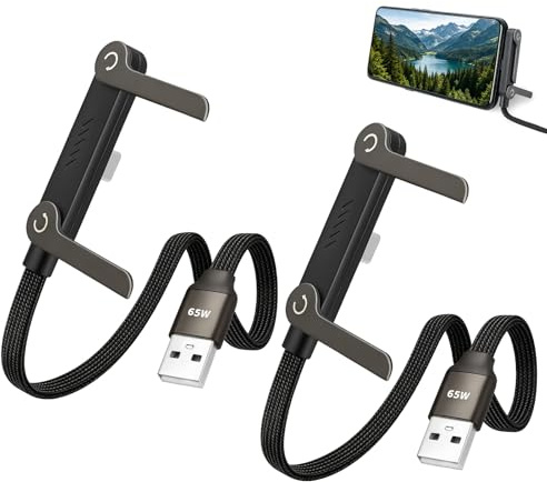 SELURK 2Pcs Câble USB-A vers USB-C 65W avec Support Latéral Invisible, Câble Charge Rapide Type-C 2-en-1 avec Support Téléphone Intégré, Câble Tressé Nylon 1,5 m pour Smartphone Tablette Gaming Vidéo