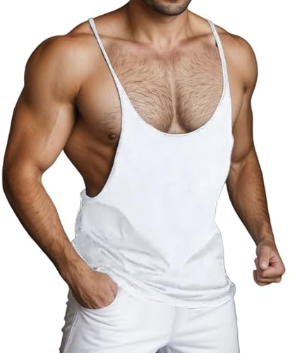 Camiseta Hombre sin Mangas con Doble Tirante Fino, Color Liso, Espalda Profunda, Ropa Deportiva Informal de Verano para Hacer Ejercicio