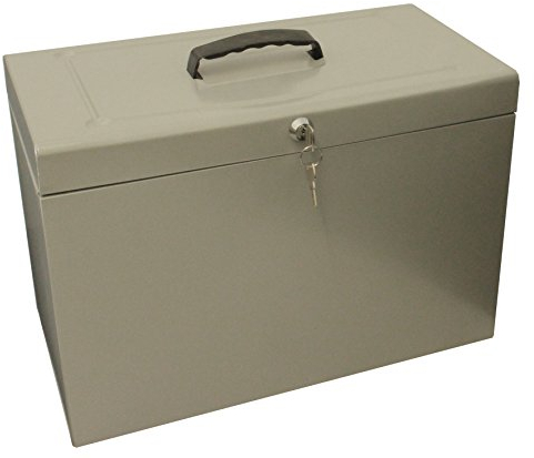 Ablagebox / Hängemappenbox (aus Metall, Format Foolscap ca. 33 x 43 cm) grau