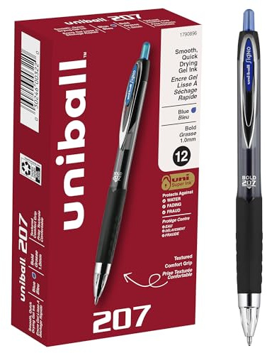 uniball 207 Retractable Gel Pens, Bold Point (1.0mm), Blue, 12 Pack