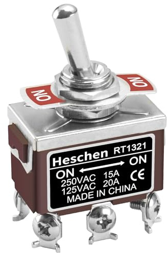 Heschen Metall vippströmbrytare, RT1321, DPDT, underhållen typ, ON/ON 2 positioner, 15A 250VAC, CE