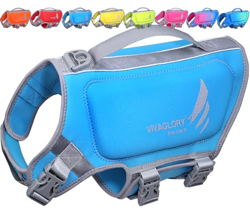 VIVAGLORY High Buoyancy Dog Life Vest, Swimming Vest with Handle, Dog Life Jacket for Swimming & Boating, Buoyancy for Puppy Doggy, S, Blue
