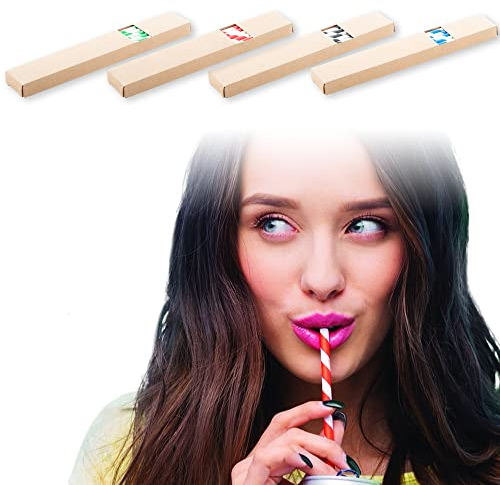 Antevia - Set di 40 cannucce di carta ecologiche multicolori, kraft, oltre 10 modelli, colori: blu nero, rosso verde (StriStraw)